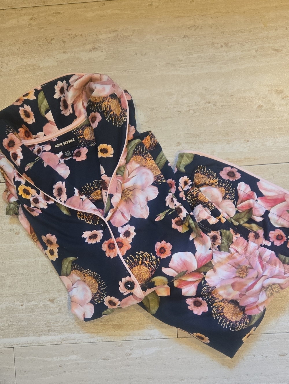 Room Service Navy/Pink Floral Print Lounge/Pajama Set